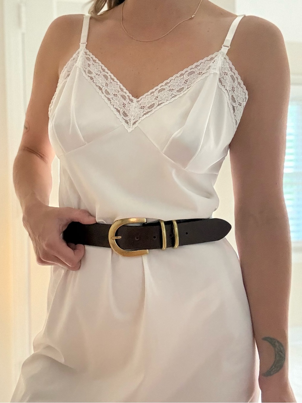 Vintage Vanity Fair White Lace-Trim Slip Dress
